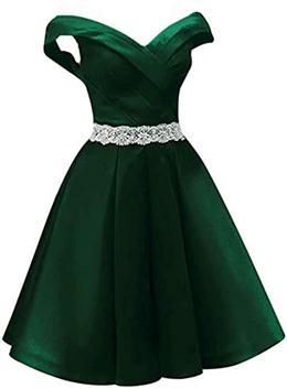 Picture of Green Satin Sweetheart Beaded Waist Short Homecoming Dresses, Simple Short Prom Dresses